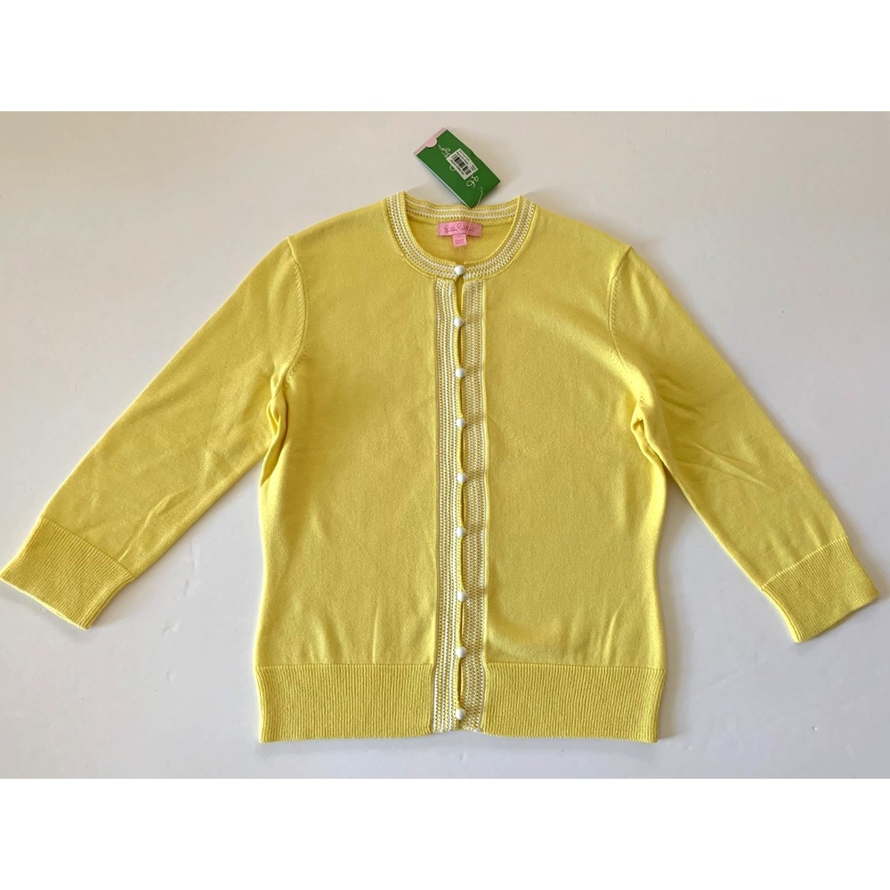 NWT Lilly Pulitzer Paley Crochet Cotton Cardigan Sweater XS 0 2 Yellow